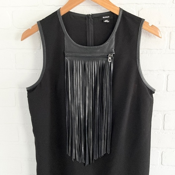 RUDSAK Leather Fringe Micro Dress Moto Biker Black Statement Sz M - Picture 3 of 16